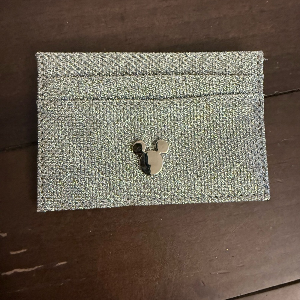 Disney Mickey Mouse Glitter Card Holder Silver Slim Wallet Case